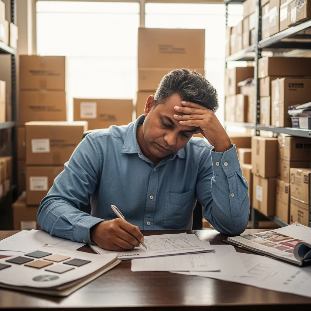 চিন্তিত ব্যবসায়ী - দোকানের খরচ হিসাব করছেন